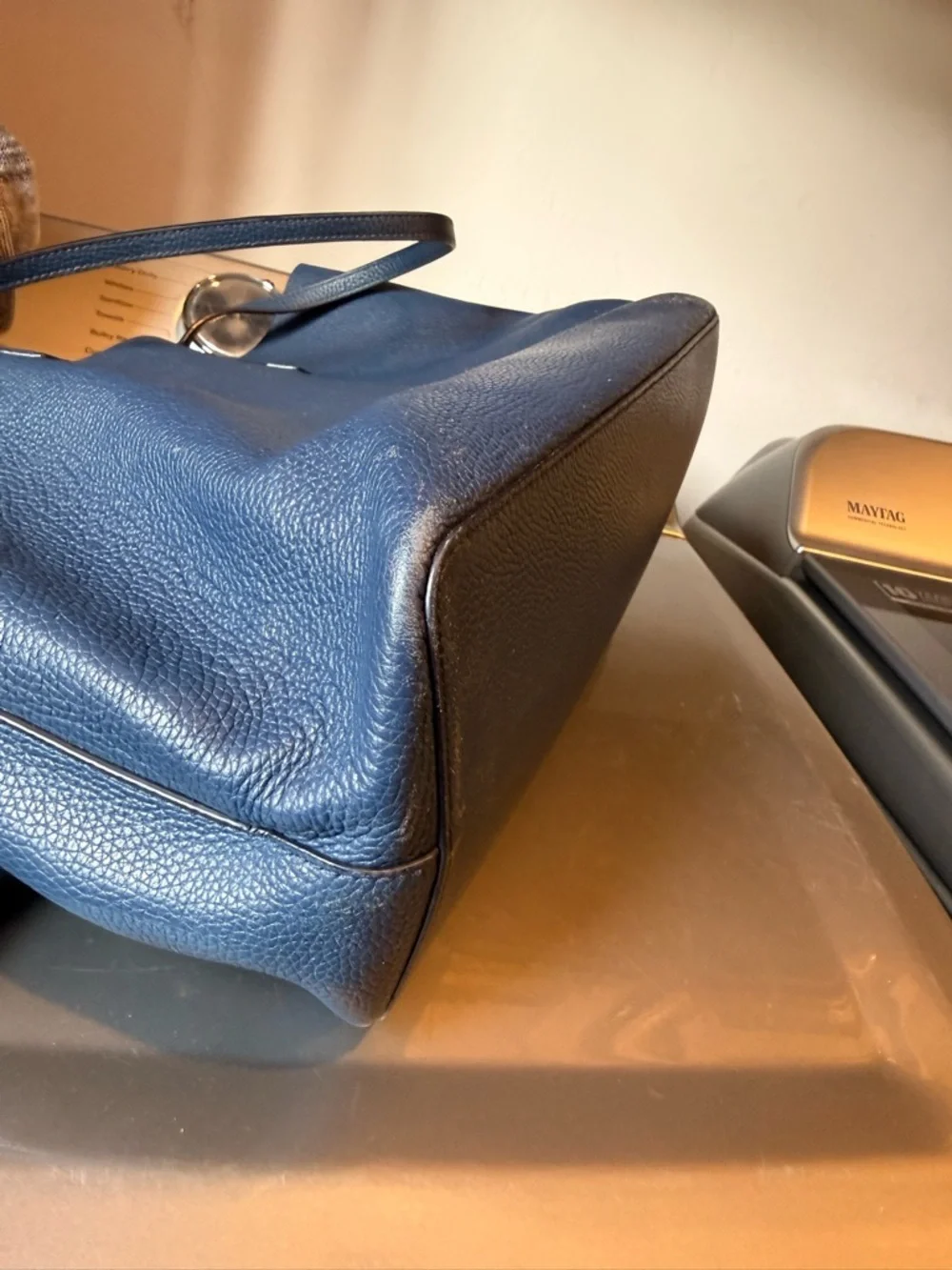 Tory Burch Navy Pebbled Leather Tote